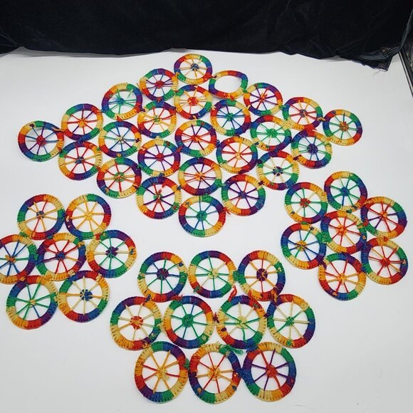 Groovy Boho Hand Made Placemat and Runner Yarn Over Wheels VTG Rainbow Colors - Picture 5 of 5